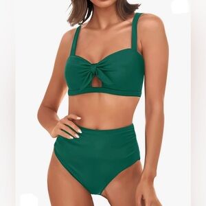 NEW Womens Bikini Swimsuit Size Medium High Waist Tummy Control Green With Tags